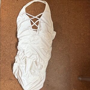 White Halter Swimsuit with Crisscross Back